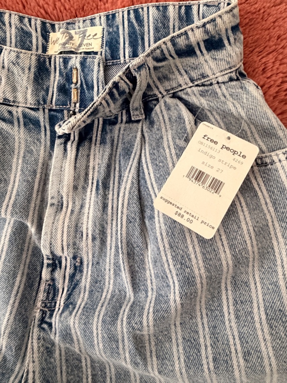 Free People Blue and White Striped Denim Shorts - Picture 2 of 5